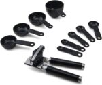 A complete 15-piece black kitchen tool and gadget set arranged neatly, showcasing all included utensils.