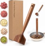 A&O Teak Wood Meat Chopper for ground beef and mashing potatoes, shown with its multi-edge head and wooden handle.