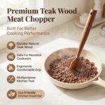 A&O Teak Wood Meat Chopper for ground beef and mashing potatoes, shown with its multi-edge head and wooden handle.