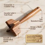 A&O Teak Wood Meat Chopper for ground beef and mashing potatoes, shown with its multi-edge head and wooden handle.