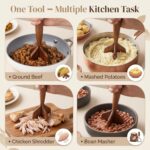 A&O Teak Wood Meat Chopper for ground beef and mashing potatoes, shown with its multi-edge head and wooden handle.