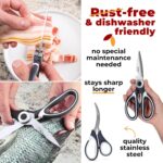 Two pairs of Gidli kitchen scissors, one all-purpose and one for seafood, with black and white handles.
