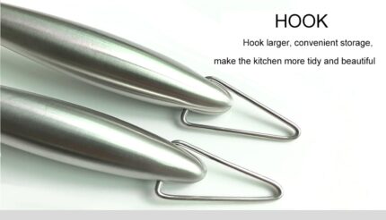 A modern Honglida silicone wok skimmer with a black head and stainless steel handle, resting in a nonstick pan.