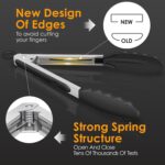 A set of two HOTEC black silicone-tipped stainless steel locking kitchen tongs, one 9-inch and one 12-inch, against a neutral