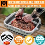 Black collapsible BBQ prep tub with an integrated cutting board, a locking lid, and two meat shredder claws.