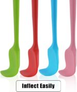 A set of four MOACC multicolor silicone spatulas with rubber and stainless steel handles, arranged neatly on a clean surface.