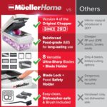 Mueller The Real Original Pro 10-in-1 Vegetable Chopper & Mandoline Slicer in white sand and gray, showing diverse blades and