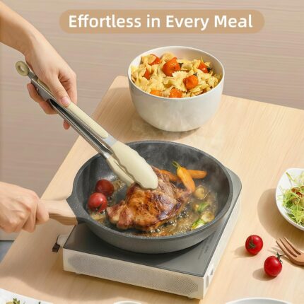 Complete 33-piece SOUTHREEY silicone cooking utensil set with solid wood handles and a holder, in light khaki.