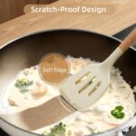 Complete 33-piece SOUTHREEY silicone cooking utensil set with solid wood handles and a holder, in light khaki.