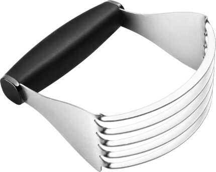 A black Spring Chef XL Pastry Blender with stainless steel blades, shown from a slight angle on a white background.
