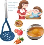 Blue TENTA KITCHEN nylon potato masher with a long, silver stainless steel handle on a white background.