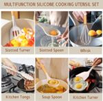 A complete 33-piece Umite Chef kitchen utensil set with khaki silicone heads and wooden handles, displayed with a holder and