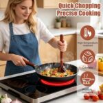Wooden ground beef masher with a cross-shaped head, ideal for breaking up meat in non-stick pans.